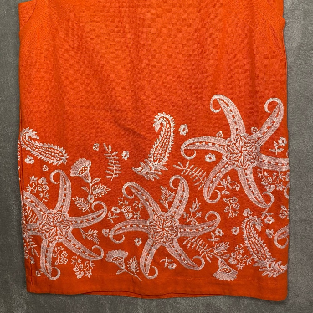 Anthropologie Maeve Orange Sleeveless Mini Dress with White Embroidered Starfish - Picture 4 of 15